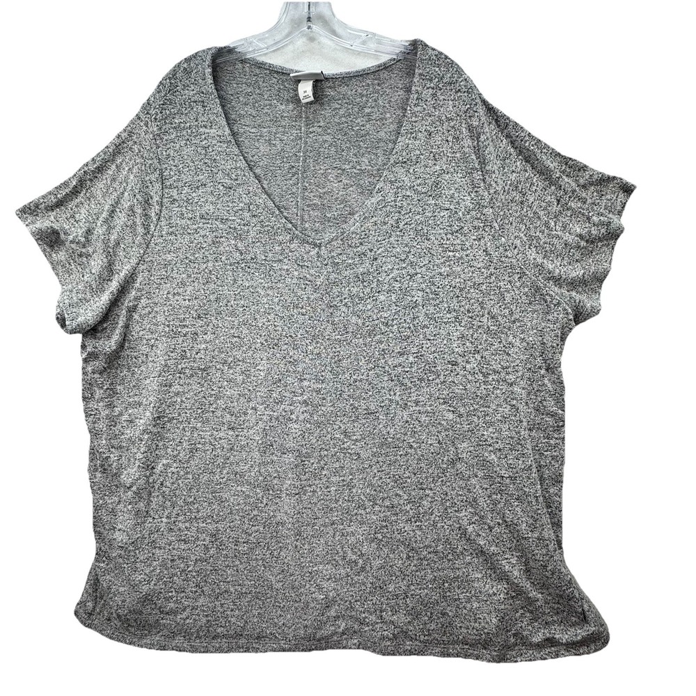 Ava & Viv Women's Plus Size 3X‎ Grey Knit Short Sleeve Basic Top Every Day VNeck